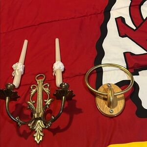 Unknown brand Brass Candle Holder Set with brass ring towel holder. Candles used